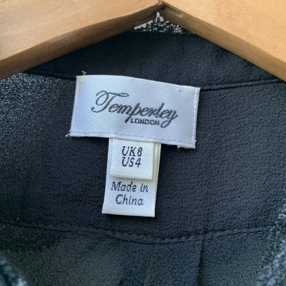 Temperley London Blouse Top Size UK 8 Short Sleeves Silk? Black Delicate - Picture 5 of 7
